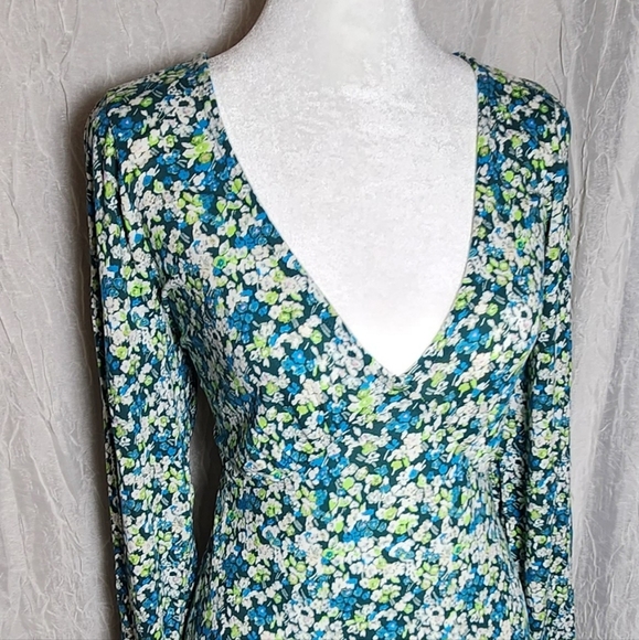 Womens Large Deep V Neck Long Sleeve Print Knit Dress - Picture 6 of 12